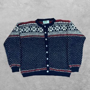 Vintage Norsk Husflid Norwegian Wool Sweater S/M Navy 100% Virgin Wool Cardigan